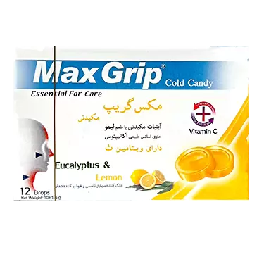 آبنبات مکیدنی با طعم لیمو 12 عددی مکس گریپ